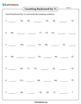 Counting Backward in 7s to Fill in the Blanks 2