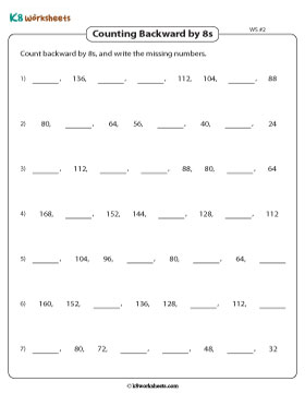 Counting Backward by 8s and Filling in Missing Numbers 2