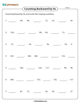 Completing Number Sequences by Counting Backward in 9s 1