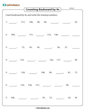 Completing Number Sequences by Counting Backward in 9s 3