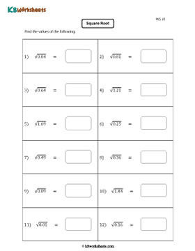 Square Roots of Decimals 1