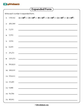 Write in Expanded Exponential Form | Up to 6-Digit