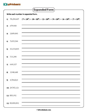 Write in Expanded Exponential Form | Up to 8-Digit