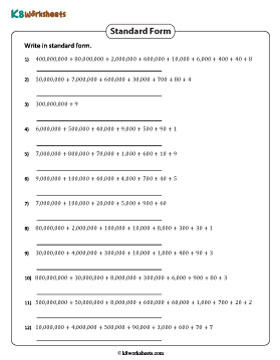 Write in Standard Form | Up to 9-Digit