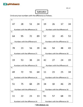 Circling the Subtracted Numbers Using the Difference 1