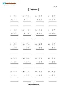 2-digit Subtraction without Regrouping | Column 1