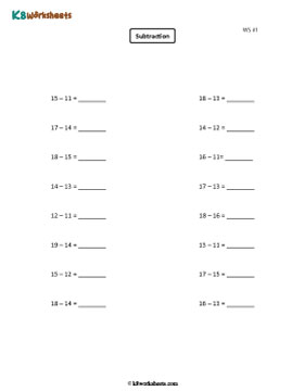 Subtracting 2-digit from 2-digit Numbers without Regrouping | Horizontal 1