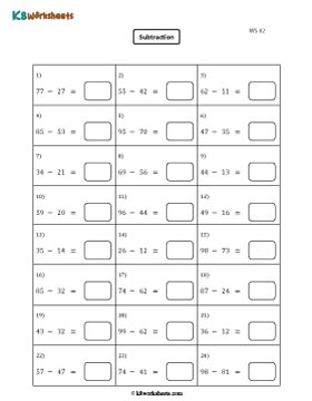 Subtracting 2-digit from 2-digit Numbers without Regrouping | Horizontal 2