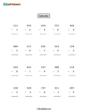 3-digit minus 1-digit Subtraction | No Regrouping