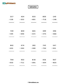 3-digit minus 3-digit Subtraction | No Regrouping