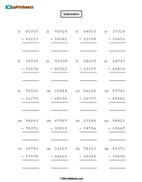 Subtracting 5-digit from 5-digit Number