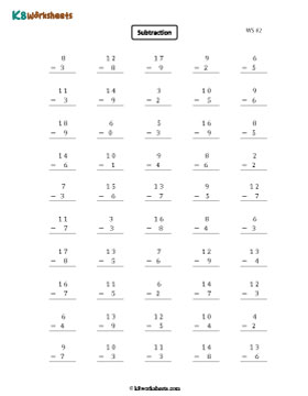 Subtraction up to 20 | Column 2