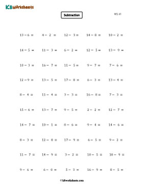 Subtraction within 20 | Horizontal 1