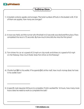 2-digit Subtraction Word Problems