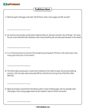 3-digit Subtraction Word Problems