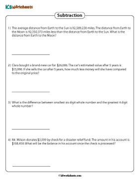 Subtracting Large Numbers Word Problems