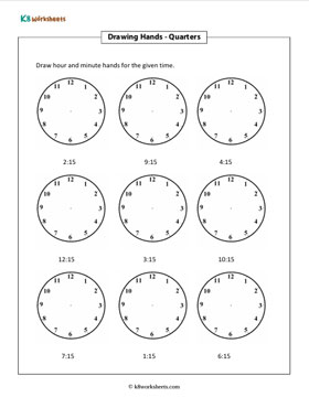 Drawing Hands on Clock Faces | Quarter Hours