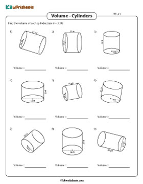 Volume of a Cylinder | Integers - Moderate - Customary 1