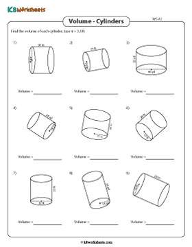 Volume of a Cylinder | Integers - Moderate - Customary 2