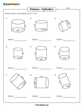 Volume of a Cylinder | Integers - Moderate - Customary 3