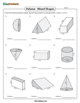 Volume of Mixed Shapes | Integers - Moderate - Customary 1