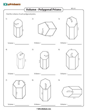 Volume of Polygonal Prisms Worksheets - Customary 3