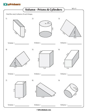 Volume of Prisms and Cylinders | Integers - Easy - Customary 1