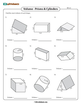 Volume of Prisms and Cylinders | Integers - Easy - Customary 2