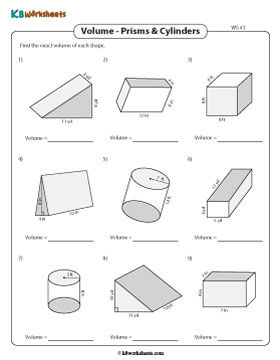 Volume of Prisms and Cylinders | Integers - Easy - Customary 3