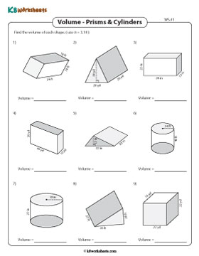 Volume of Prisms and Cylinders | Integers - Moderate - Customary 1