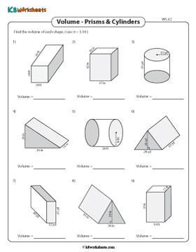 Volume of Prisms and Cylinders | Integers - Moderate - Customary 2