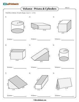 Volume of Prisms and Cylinders | Integers - Moderate - Customary 3