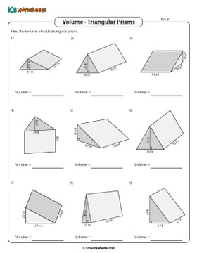 Volume of a Triangular Prism | Integers - Moderate - Customary 1