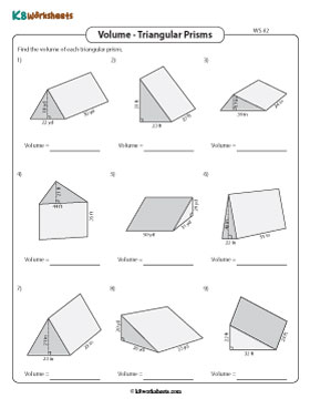 Volume of a Triangular Prism | Integers - Moderate - Customary 2