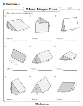 Volume of a Triangular Prism | Integers - Moderate - Customary 3